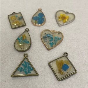 Handmade Blue & Yellow Floral Resin Pendant Charms - Women Other